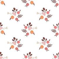 Isolated seamless pattern with pink apple silhouettes and foliage. White background. Simple design. vector
