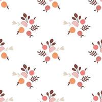 Isolated seamless pattern with pink apple silhouettes and foliage. White background. Simple design. vector