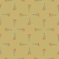 Geometric style seamless pattern with pink little yarrow elements. Pale beige bakground. Medicine print. vector