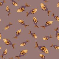 Seamless pattern fish on brown background. Abstract ornament with sea animals. vector