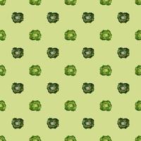 Seamless pattern Butterhead salad on light green background. Minimalistic ornament with lettuce. vector