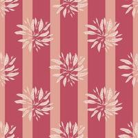 Abstract seamless pattern with simple foliage silhouettes. Pink striped background. Nature artwork. vector