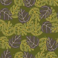 Botany seamless pattern with random hand drawn monstera leaf shapes. Green palette artwork. vector