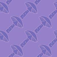 Pink contoured mushroom seamless pattern in autumn season style. Purple pastel background. vector