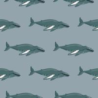 Seamless pattern Humpback whale on gray background. Template of cartoon character of ocean for children. vector