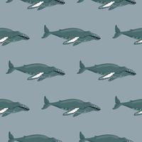 Seamless pattern Humpback whale on gray background. Template of cartoon character of ocean for children. vector