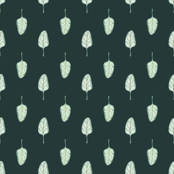 Seamless pattern Spinach salad on dark teal background. Minimalistic ornament with lettuce. vector