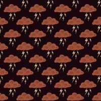 Clouds with lightning of seamless pattern. Cute hand drawn background. vector