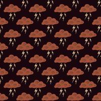 Clouds with lightning of seamless pattern. Cute hand drawn background. vector