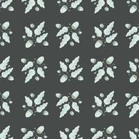 Decorative seamless pattern with light foliage fall elements. Dark grey background. Botanic print. vector
