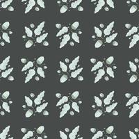 Decorative seamless pattern with light foliage fall elements. Dark grey background. Botanic print. vector