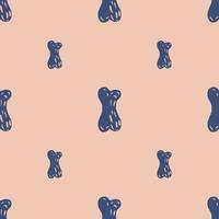 Abstract seamless pattern with navy blue doodle bones ornament. Light pink background. Cute design. vector