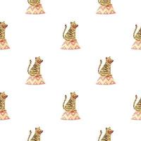 Isolated seamless pattern with orange doodle tiger silhouettes. White background. Simple design. vector