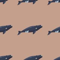 Seamless pattern right whale on beige background. Template of cartoon character of ocean for fabric. vector