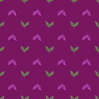 Hand drawn seamless pattern with small decorative leaf elements. Bright pink background. vector