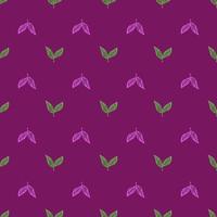 Hand drawn seamless pattern with small decorative leaf elements. Bright pink background. vector