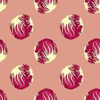 Seamless pattern Radicchio salad on pastel pink background. Modern ornament with lettuce. vector