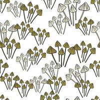 Psilocybe semilanceata mushroom seamless pattern with contoured print vector