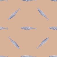 Seamless pattern Fin whale on yellow background. Template of cartoon character of ocean for fabric. vector