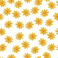 Bloom floral seamless pattern with yellow daisy flowers shapes. Isolated summer print. White background. vector