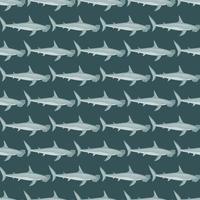 Hammerhead shark seamless pattern in scandinavian style. Marine animals background. Vector illustration for children funny textile.