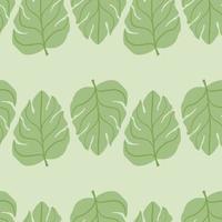 Green monstera leaves seamless pattern in minimalistic style. Palm foliage print with grey background. vector