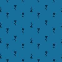 Little tulip flowers seamless doodle pattern. Navy blue background. Abstract floral artwork. vector