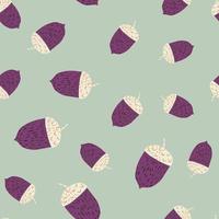 Random seamless nature pattern with purple and white colores acorn shapes. Light pastel background. vector