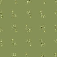 Funny seamless kids pattern with simple giraffe silhouettes. Green olive background. Simple design. vector