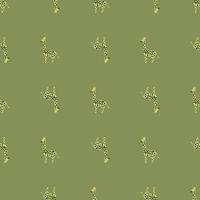 Funny seamless kids pattern with simple giraffe silhouettes. Green olive background. Simple design. vector