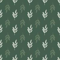 Scrapbook floral seamless pattern with foliage abstract doodle print. Green olive background. vector