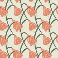 Pastel tones seamless pattern with pink colored hand drawn bell flower shapes. Light grey background. vector