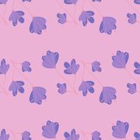 Spring season seamless pattern with purple abstract doodle flowers elements. Lilac background. Bloom print. vector