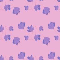 Spring season seamless pattern with purple abstract doodle flowers elements. Lilac background. Bloom print. vector