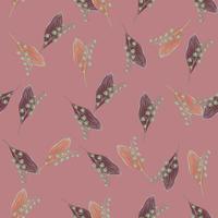 Seamless random pattern with abstract doodle lily of the valley shapes. Pale pink and purple colors artwork. vector