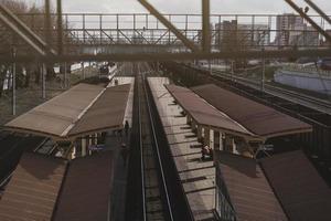 train arrives at the railway station photo