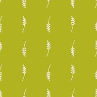 Botanic seamless herbal pattern with white colored branches shapes. Light green background. vector