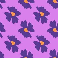 Abstract doodle seamless pattern with creative purple flower buds elements. Pastel background. Simple style. vector