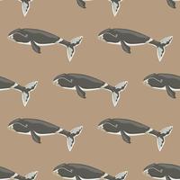 Seamless pattern Bowhead whale on brown background. Template of cartoon character of ocean for children. vector