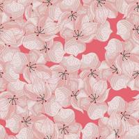 Vintage seamless floral pattern with pale orchid flowers. Pink background. Scrapbook botanic backdrop. vector