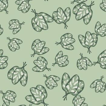 Seamless pattern bunch spinach salad on pastel background. Abstract ornament with lettuce. vector