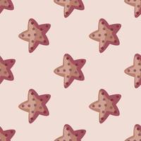 Seamless pattern sea star on ligh pink background. Marine starfish templates for fabric. vector