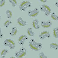 Frog pattern seamless in freehand style. Head predator on colorful background. Vector illustration for textile.