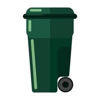 Green garbage can on white background isolated. Plastic bins for rubbish simple icon in flat style. vector