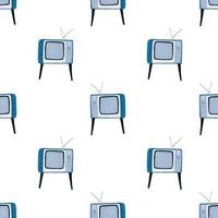 Isolated decorative seamless media pattern with blue tv ornament. White background. vector