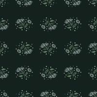 Botanical seamless pattern with dark grey and green colored yarrow elements. Black background. vector