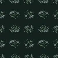 Botanical seamless pattern with dark grey and green colored yarrow elements. Black background. vector