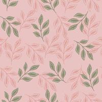 Spring seasonal seamless pattern with random leaf foliage shapes print. Pink background. Organic backdrop. vector
