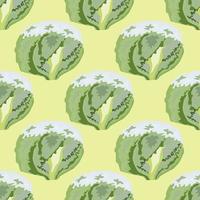 Seamless pattern iceberg salad on beige background. Simple ornament with lettuce. vector
