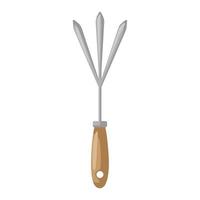 Rastrillo de mano de instrumento de jardinería sobre fondo blanco aislado. azada de metal con mango de madera en estilo plano. diseño de herramientas de jardín. vector